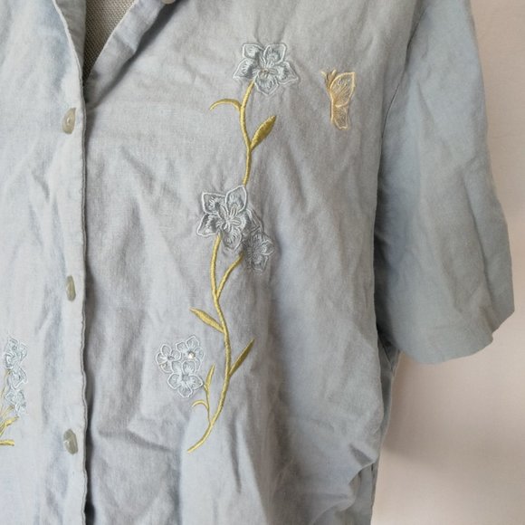 AKC Comfy Linen Soft Blue Short Sleeve Embroidery Top Size 2X. - Picture 3 of 6